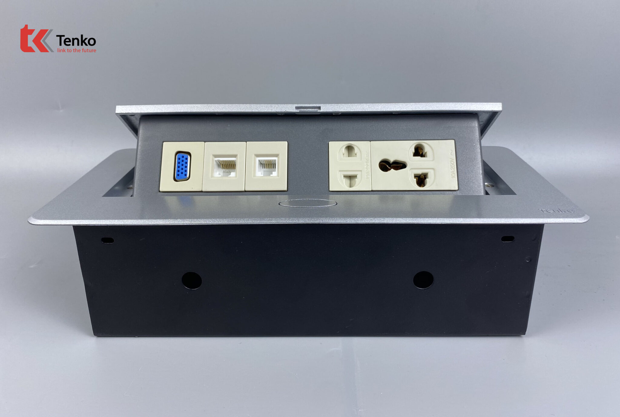 Hộp Ổ Cắm Điện Âm Bàn Họp Tenko TK-AS05DN Màu Bạc