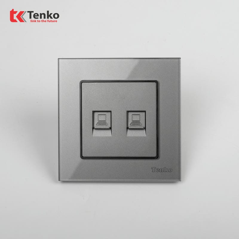 Ổ Cắm 2 Mạng LAN Mặt Kính Cường Lực F71D-52 Xám