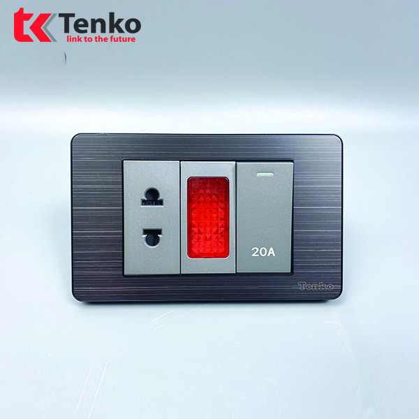 Bộ Công Tắc 20A Mặt Kim Loại Đen Xám  TK-C7G-080