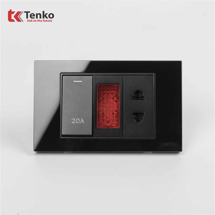 Bộ Công Tắc 20A Mặt Kính Cường Lực C18-080 Đen