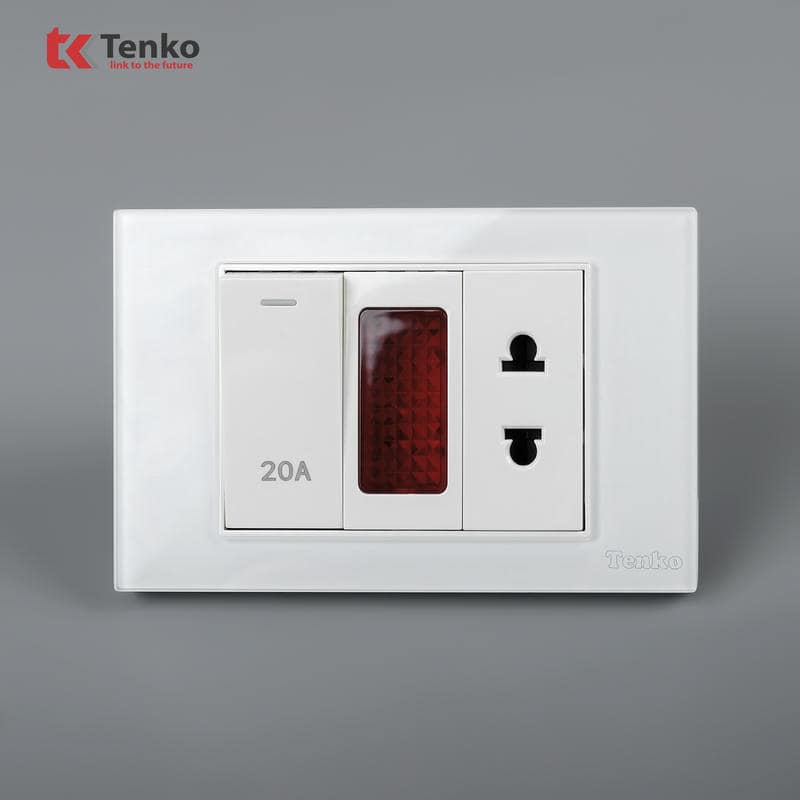 Bộ Công Tắc 20A Mặt Kính Cường Lực C18-080 Trắng