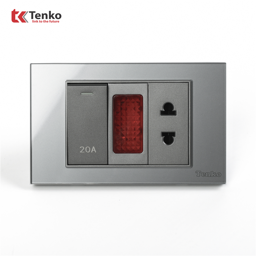 Bộ Công Tắc 20A Mặt Kính Cường Lực C18-080 Xám