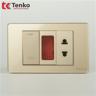 Bộ Công Tắc 20A Mặt Nhựa Phủ Bóng Kính C9-080 Vàng