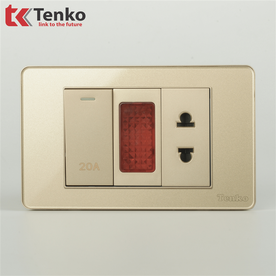 Bộ Công Tắc 20A Mặt Nhựa Phủ Bóng Kính C9-080 Vàng