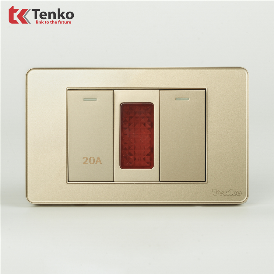 Bộ Công Tắc 20A Mặt Nhựa Phủ Bóng Kính C9-081 Vàng
