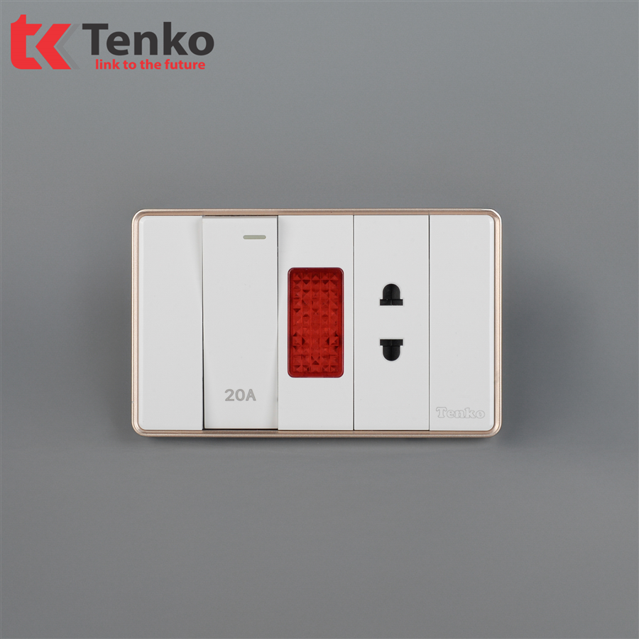 Bộ Công Tắc 20A Tràn Viền C1-080 Trắng Viền Vàng