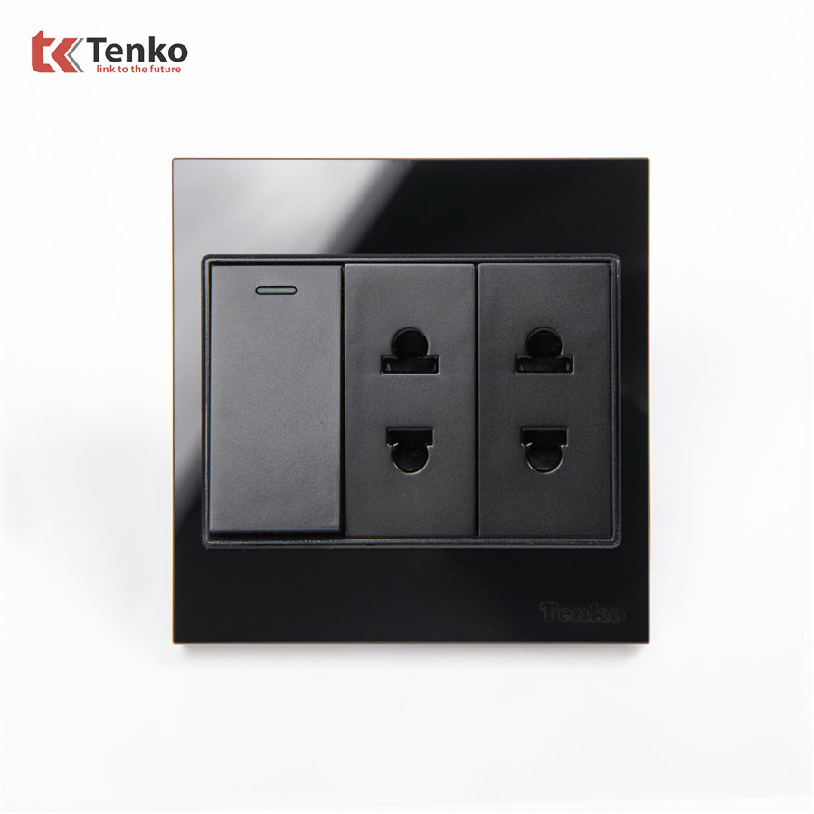 Bộ Công Tắc Mặt Kính Cường Lực TK-V18-025 Đen