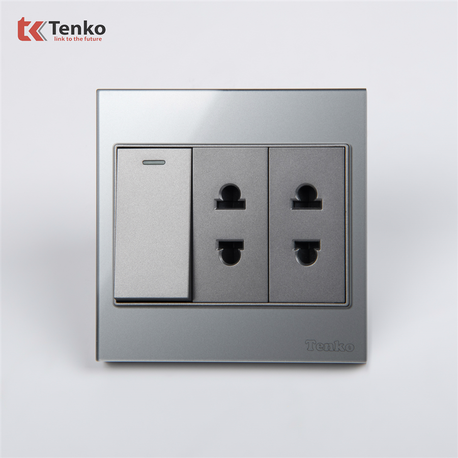 Công Tắc, Ổ Cắm Điện Kính Cường Lực TK-V18-025 Xám
