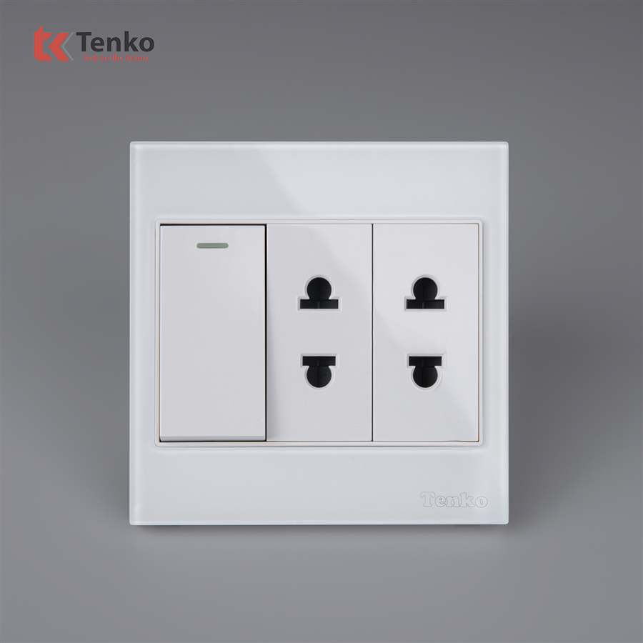 Bộ Công Tắc Mặt Kính Cường Lực TK-V18-025 Trắng