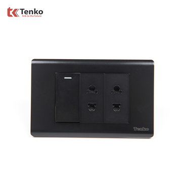 Bộ Công Tắc Ổ Cắm Điện TK-C25-025 Mặt Nhựa PC Đen
