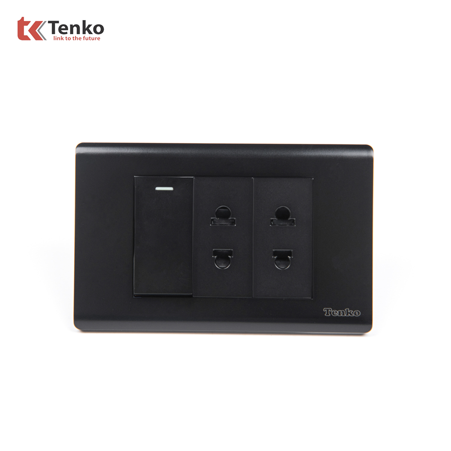 Bộ Công Tắc Ổ Cắm Điện TK-C25-025 Mặt Nhựa PC Đen