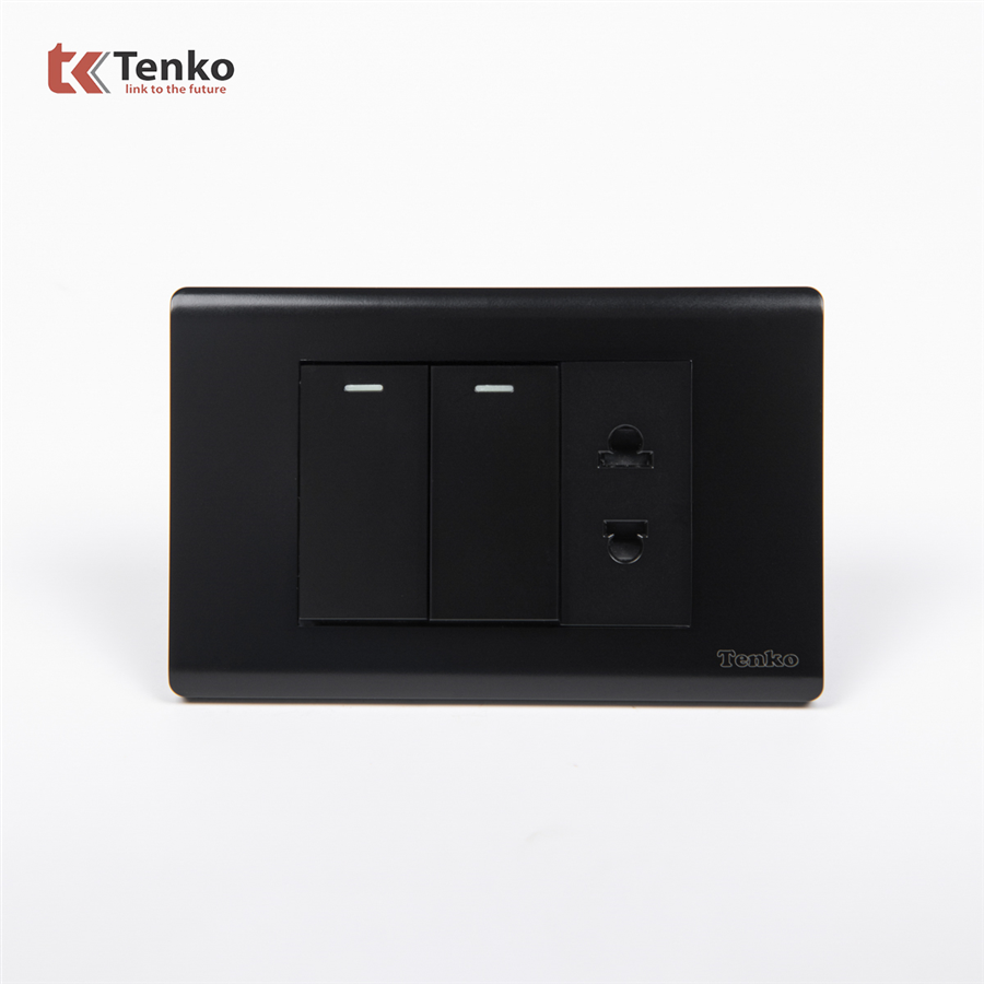 Bộ Công Tắc Ổ Cắm Điện TK-C25-027 Mặt Nhựa PC Đen