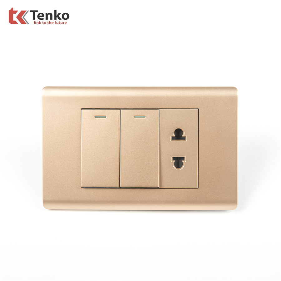 Bộ Công Tắc Ổ Cắm Điện TK-C25-027 Mặt Nhựa PC Vàng