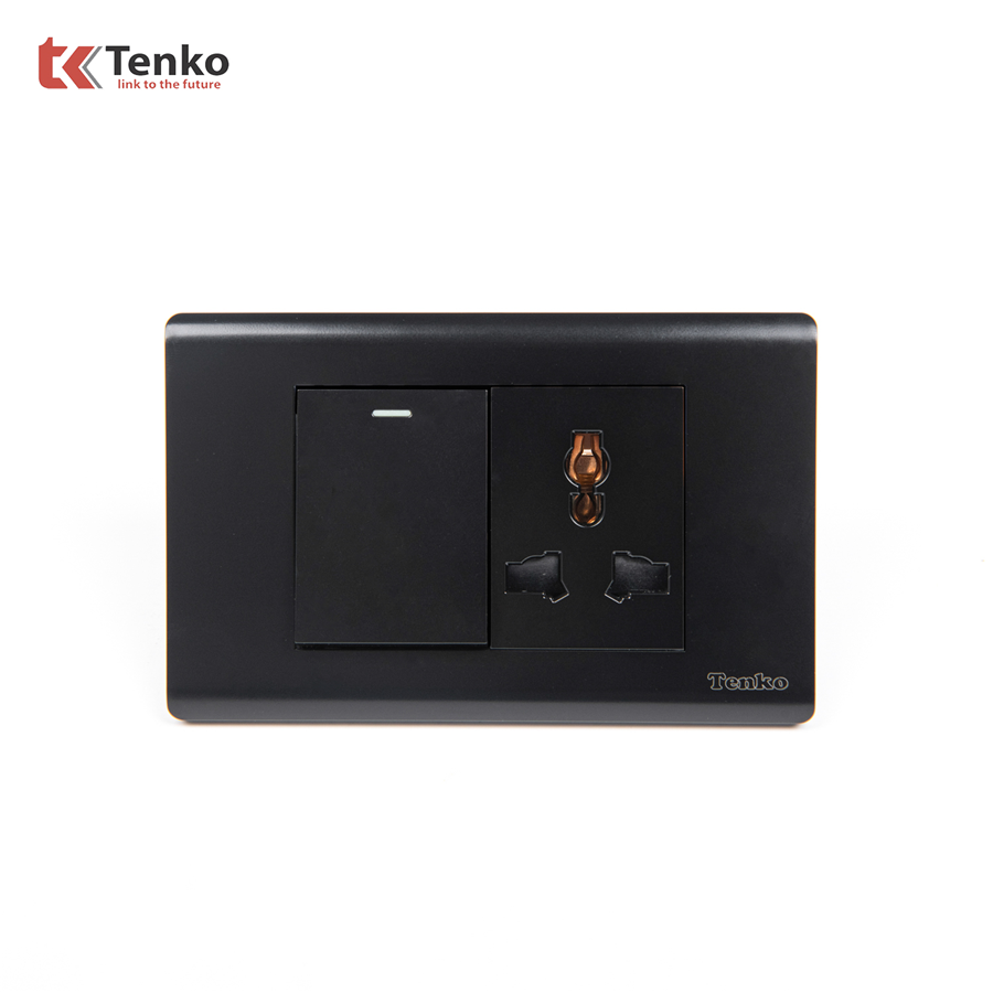 Bộ Công Tắc Ổ Cắm Điện TK-C25-039 Mặt Nhựa PC Đen