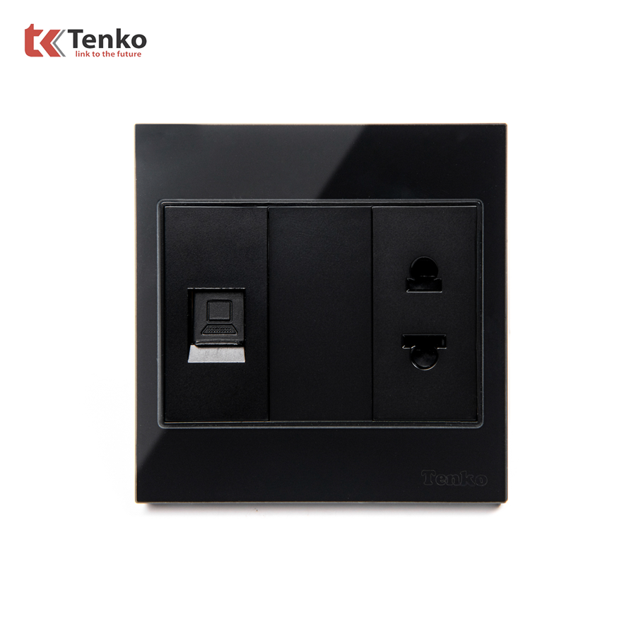 Bộ Ổ Cắm LAN Mặt Kính Cường Lực TK-V18-078 Đen