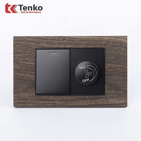 Chiết Áp Quạt+Công Tắc Đèn Mặt  Vân Gỗ TK-C6A-087