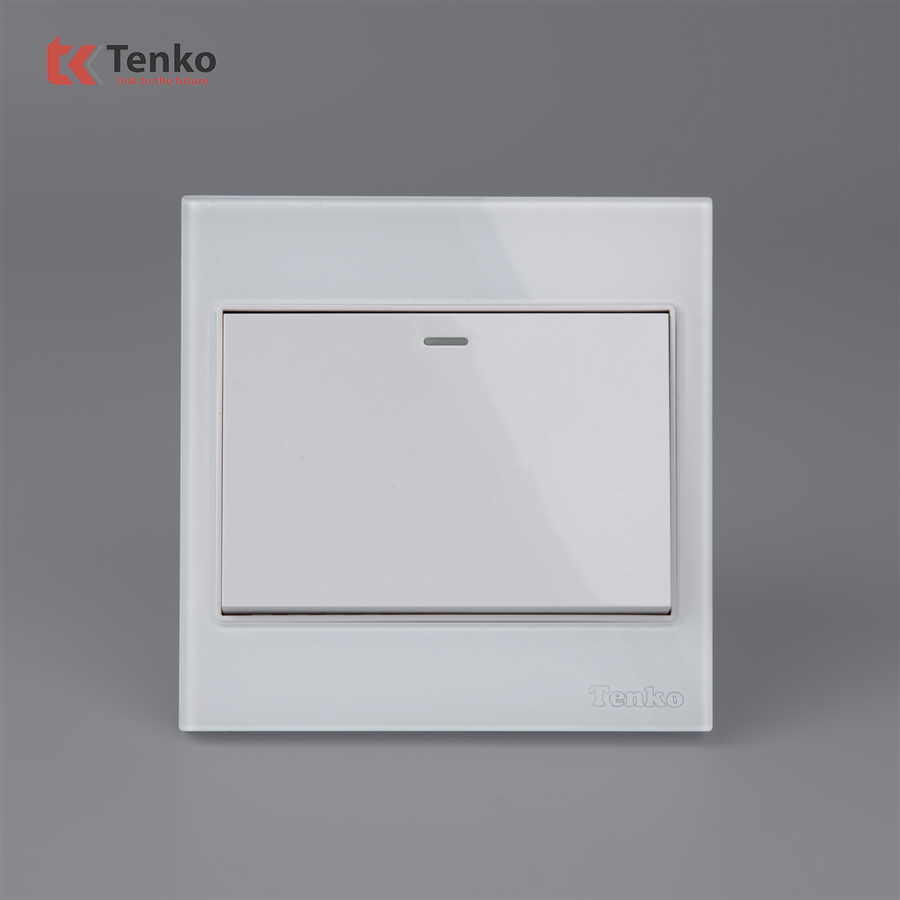 Công Tắc 1 Nút Mặt Kính Cường Lực TK-V18-01 Trắng