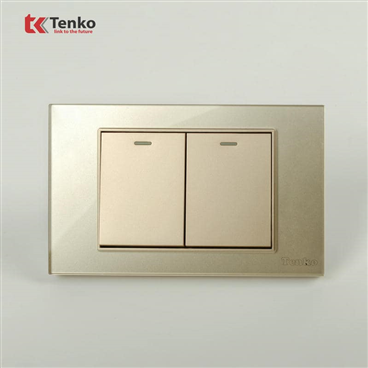 Công Tắc 2 Nút Mặt Kính Cường Lực C18-02 Vàng