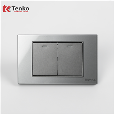 Công Tắc 2 Nút Mặt Kính Cường Lực C18-02 Xám