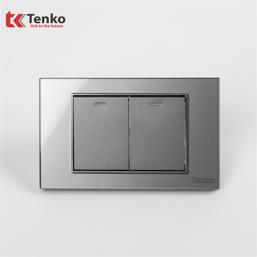 Công Tắc 2 Nút Mặt Kính Cường Lực C18-02 Xám