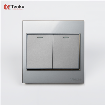 Công Tắc 2 Nút Mặt Kính Cường Lực TK-V18-02 Xám