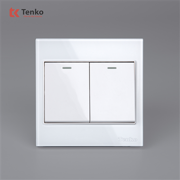 Công Tắc 2 Nút Mặt Kính Cường Lực TK-V18-02 Trắng