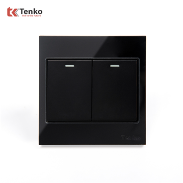 Công Tắc 2 Nút Mặt Kính Cường Lực TK-V18-02 Đen