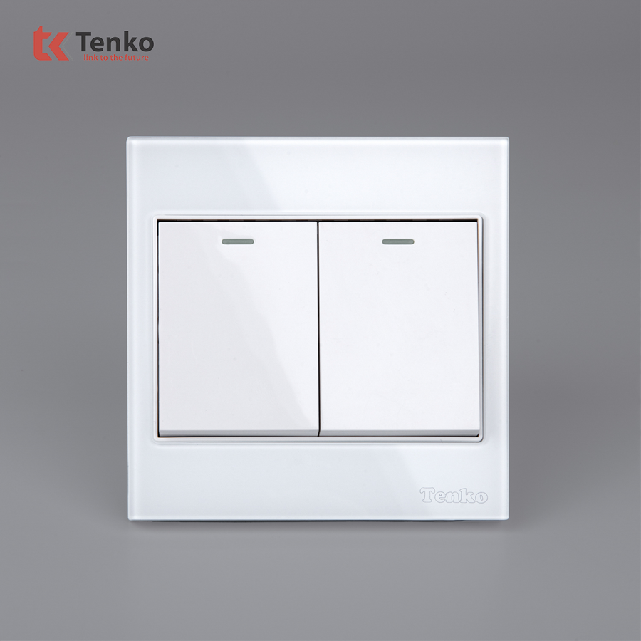 Công Tắc 2 Nút Mặt Kính Cường Lực TK-V18-02 Trắng