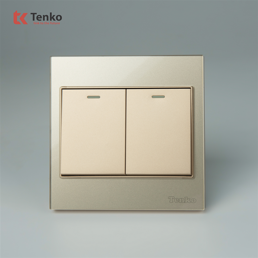 Công Tắc 2 Nút Mặt Kính Cường Lực TK-V18-02 Vàng