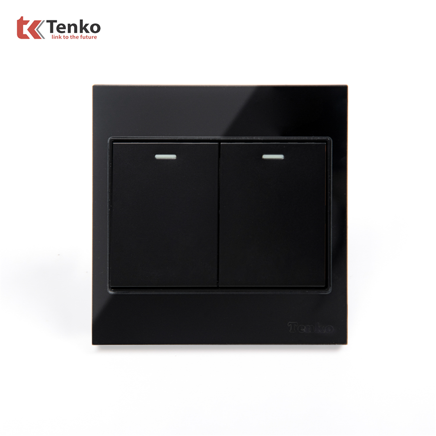 Công Tắc 2 Nút Mặt Kính Cường Lực TK-V18-02 Đen