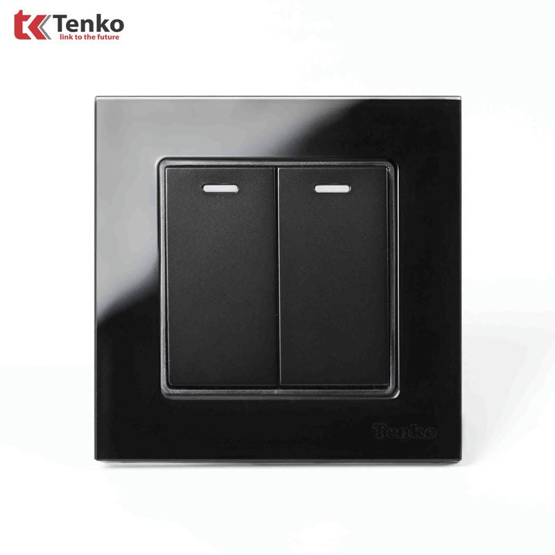 Công Tắc 2 Nút Mặt Kính Cường Lực F71D-02 Đen