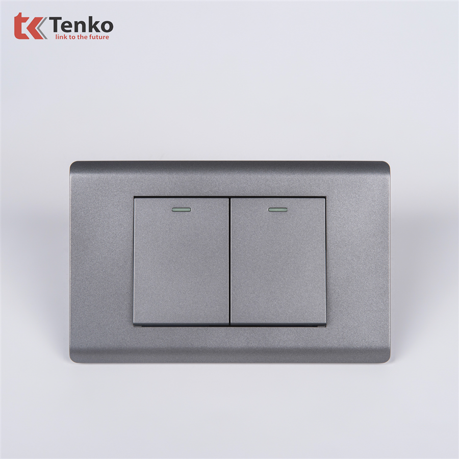 Công Tắc 2 Nút Mặt Nhựa PC Xám TENKO TK-C25-02
