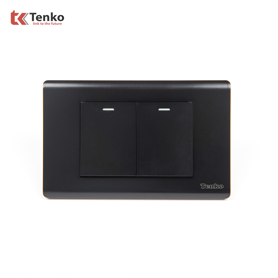 Công Tắc 2 Nút TENKO TK-C25-02 Mặt Nhựa PC Đen