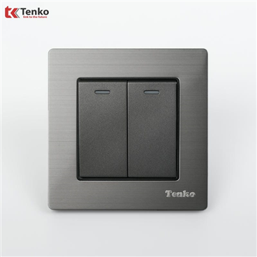 Công Tắc 2 Nút Mặt Vân Hợp Kim F71B-02 Xám Bóng