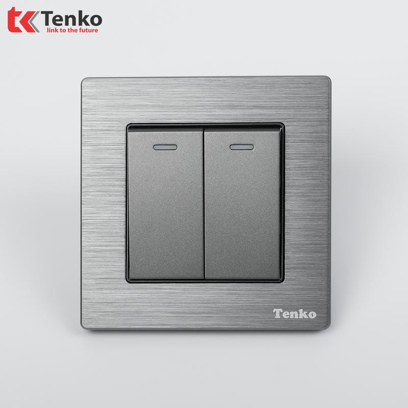 Công Tắc 2 Nút Mặt Vân Hợp Kim F71B-02 Xám Xước