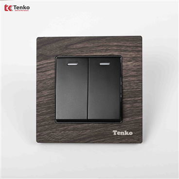 Công Tắc 2 Nút Mặt Vuông Vân Gỗ Tenko TK-F71A-02
