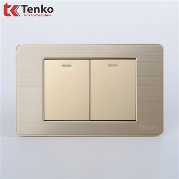 Công Tắc 2 Nút Màu Vàmg Mặt Hợp Kim TK-C7G-02