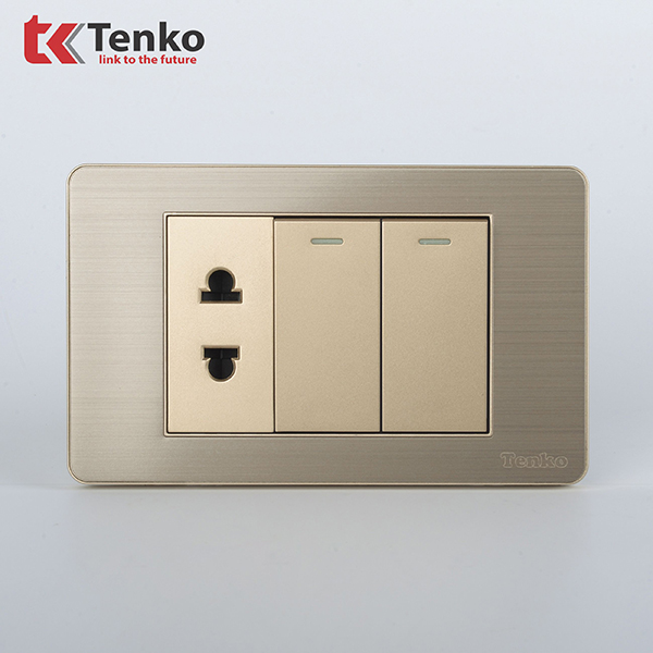 Công Tắc 2 Nút + Ổ Cắm Âm Tường Hợp Kim TK-C7G-027
