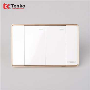 Công Tắc 2 Nút Tràn Viền C1-02 Trắng Viền Vàng