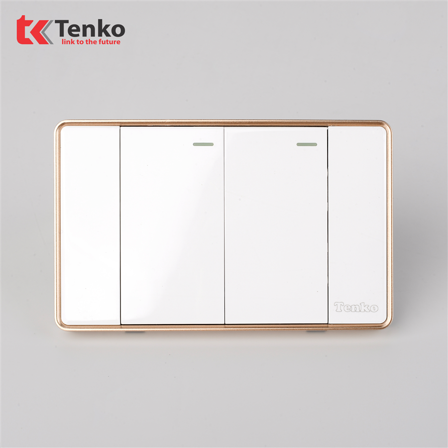 Công Tắc 2 Nút Tràn Viền C1-02 Trắng Viền Vàng