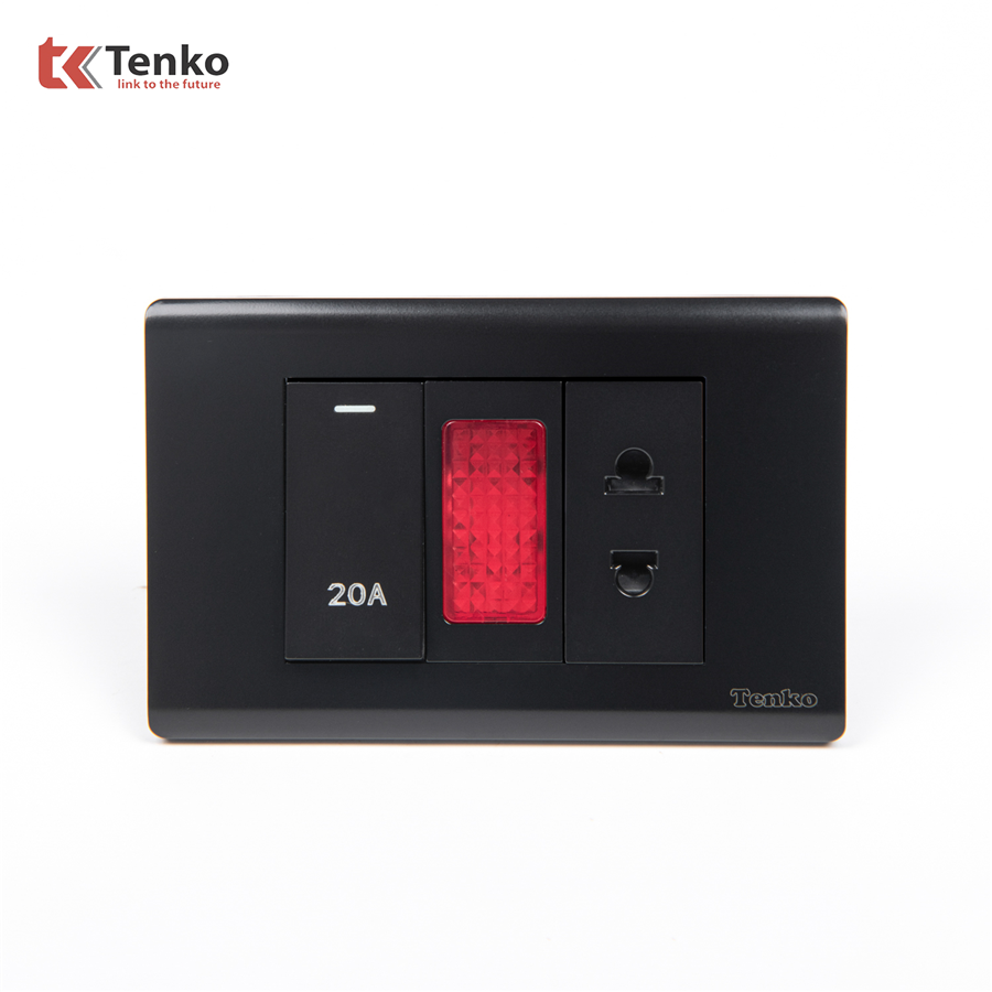 Công Tắc 20A Kèm Đèn Báo TKC25-080 Mặt Nhựa PC Đen
