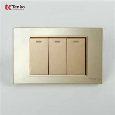 Công Tắc 3 Nút Mặt Kính Cường Lực C18-03 vàng