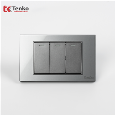 Công Tắc 3 Nút Mặt Kính Cường Lực C18-03 Xám