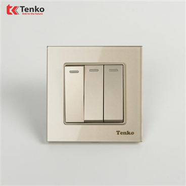 Công Tắc 3 Nút Mặt Kính Cường Lực F71D-03 Vàng
