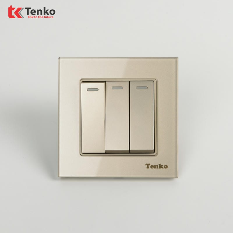 Công Tắc 3 Nút Mặt Kính Cường Lực F71D-03 Vàng