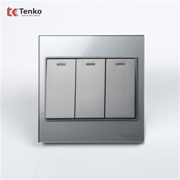 Công Tắc 3 Nút Mặt Kính Cường Lực TK-V18-03 Xám