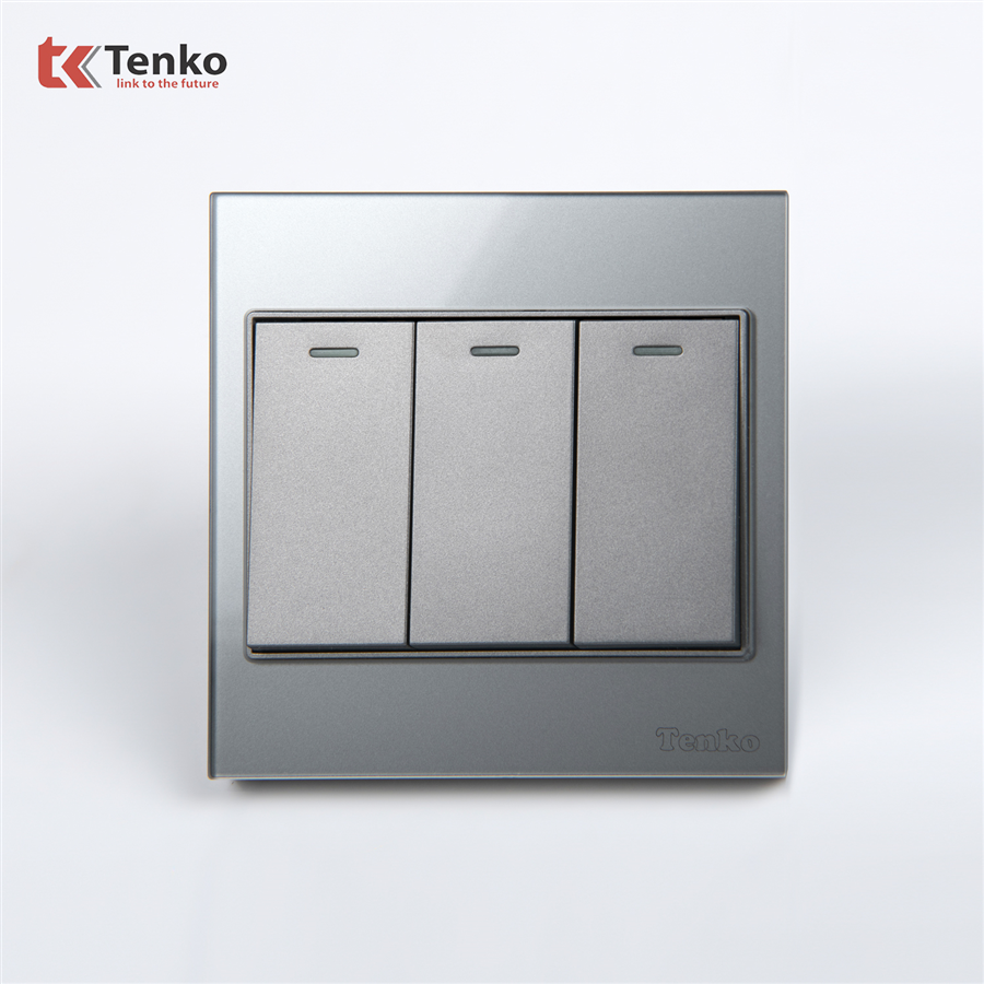 Công Tắc 3 Nút Mặt Kính Cường Lực TK-V18-03 Xám