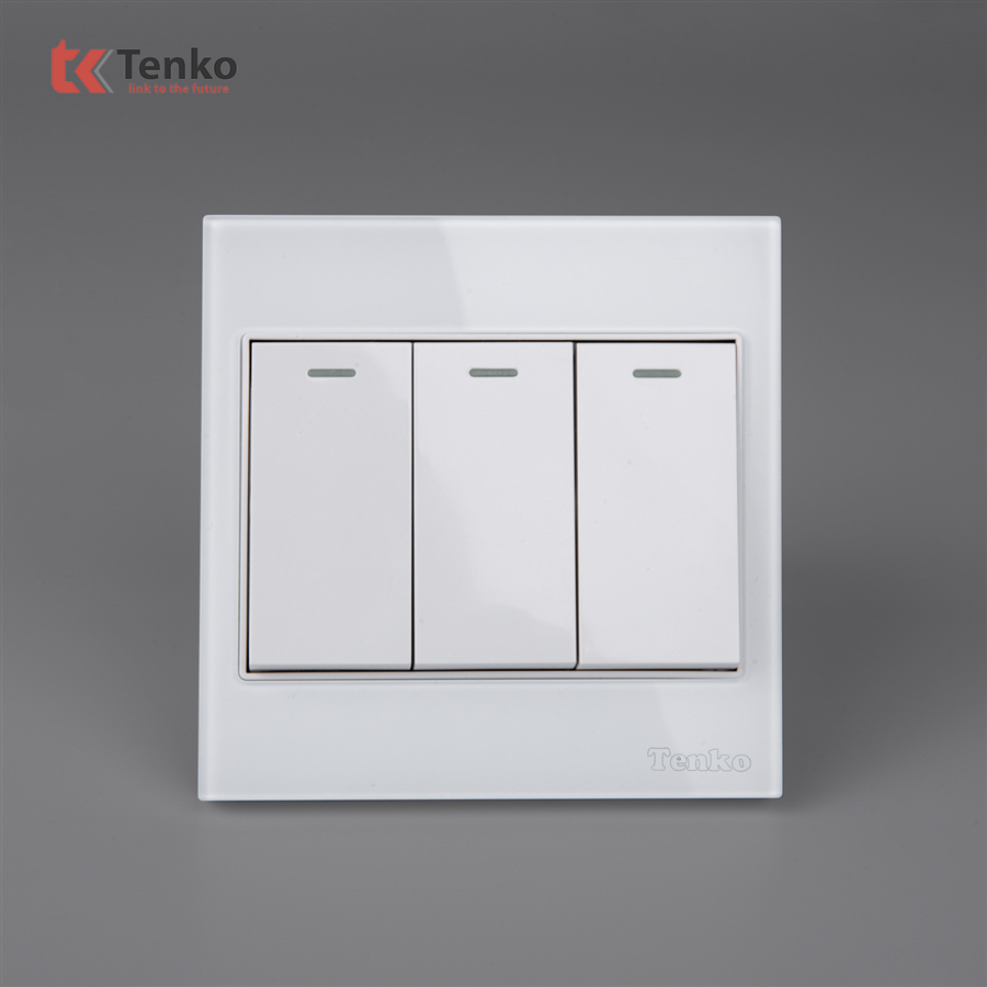 Công Tắc 3 Nút Mặt Kính Cường Lực TK-V18-03 Trắng