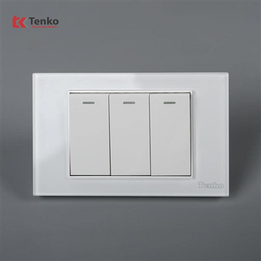 Công Tắc 3 Nút Mặt Kính Cường Lực C18-03 Trắng