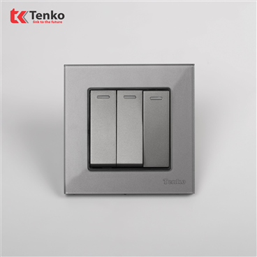 Công Tắc 3 Nút Mặt Kính Cường Lực F71D-03 Xám